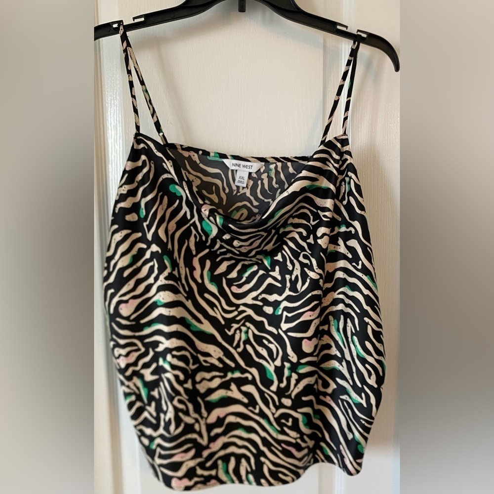 Nine West Zebra Print Cami Top - Black, White, Green